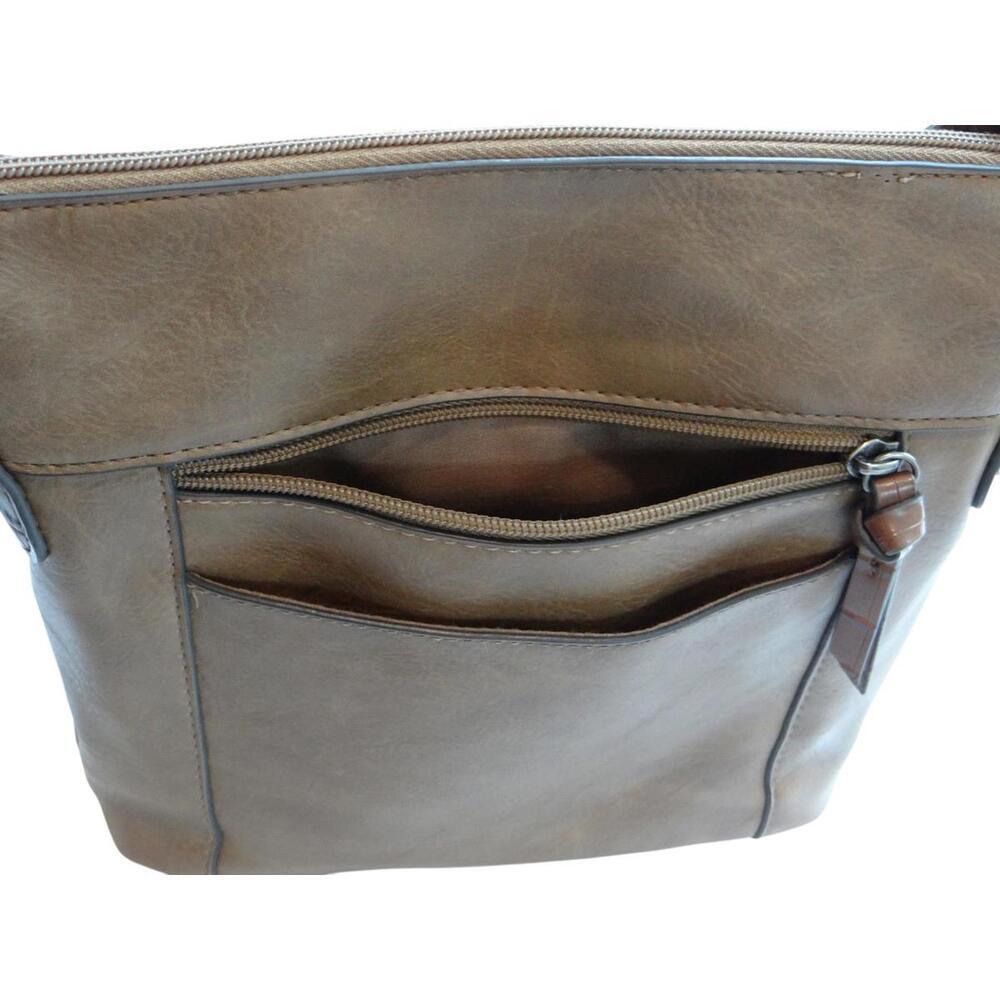 Brown Leather Women's Crossbody Bag with Multiple Zippered‎ Compartments - Picture 3 of 8